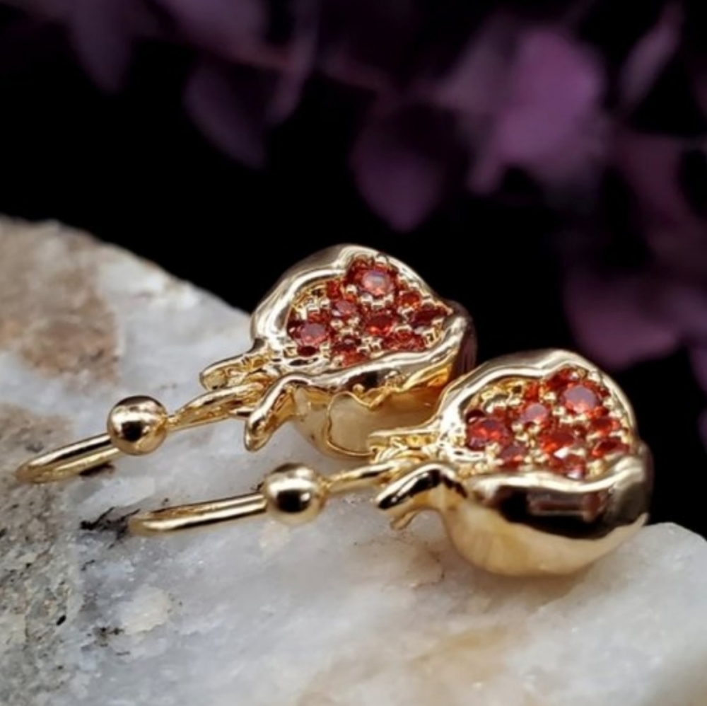 Pomegranates Earrings 18K Gold plated Garnet Stone Minimalist Jewelry